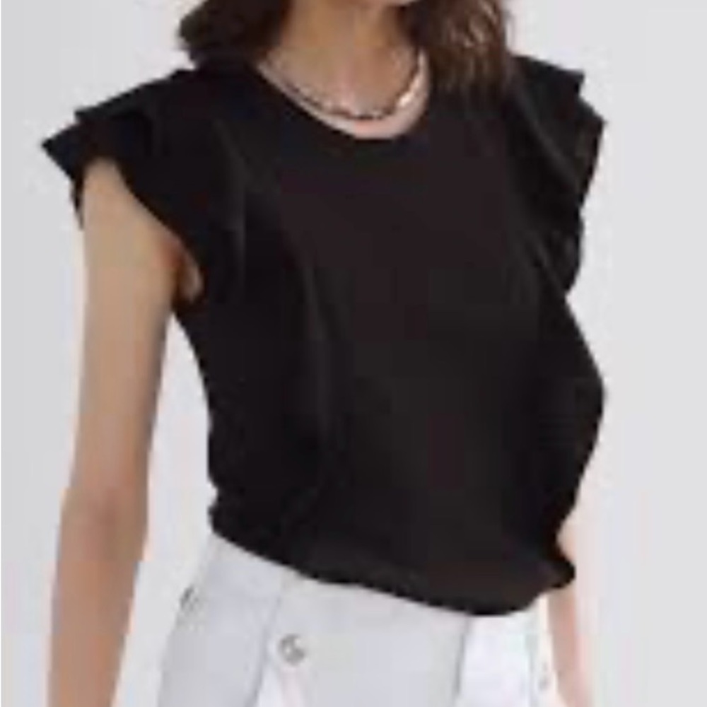 Sleeveless Ruffle Shoulder Tee - Black